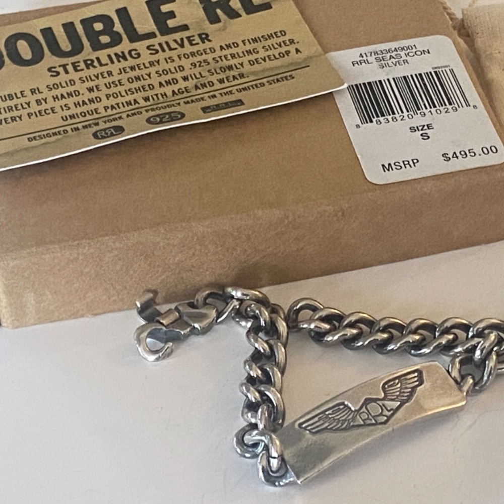 Designer Ralph Lauren Double RL Sterling Silver 925 ID Curb Chain Bracelet